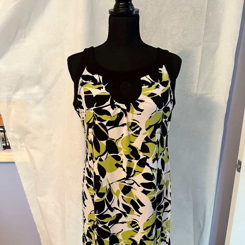 Women's Dress Barn Summer Dress Scoop Neck, Lime/Black /White, Size 8